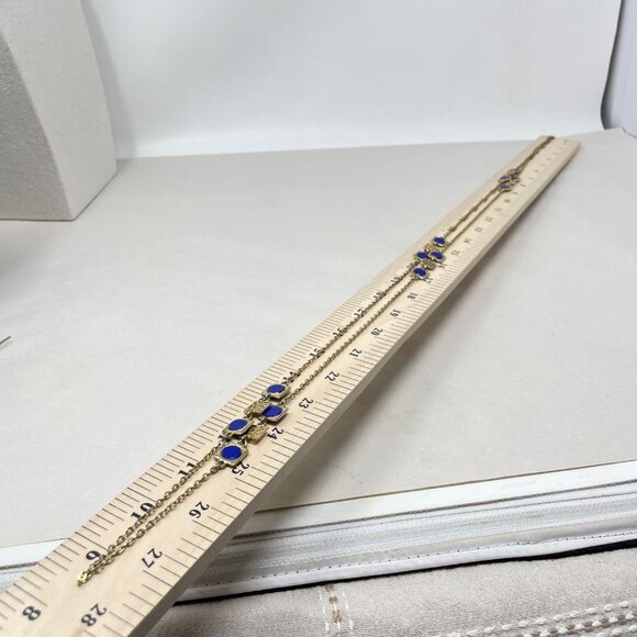 Vintage Long Necklace Blue Gold-Tone Chain‎ Layering Classic Old Money - Picture 6 of 6